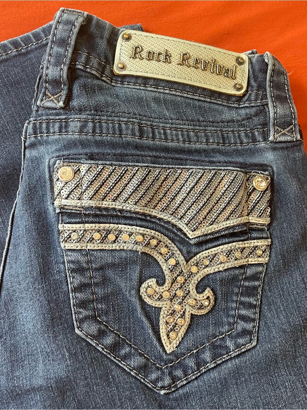 Y2K Rock Revival Klarry Women's Dark Blue Jeans with Metallic Embellished Pocket